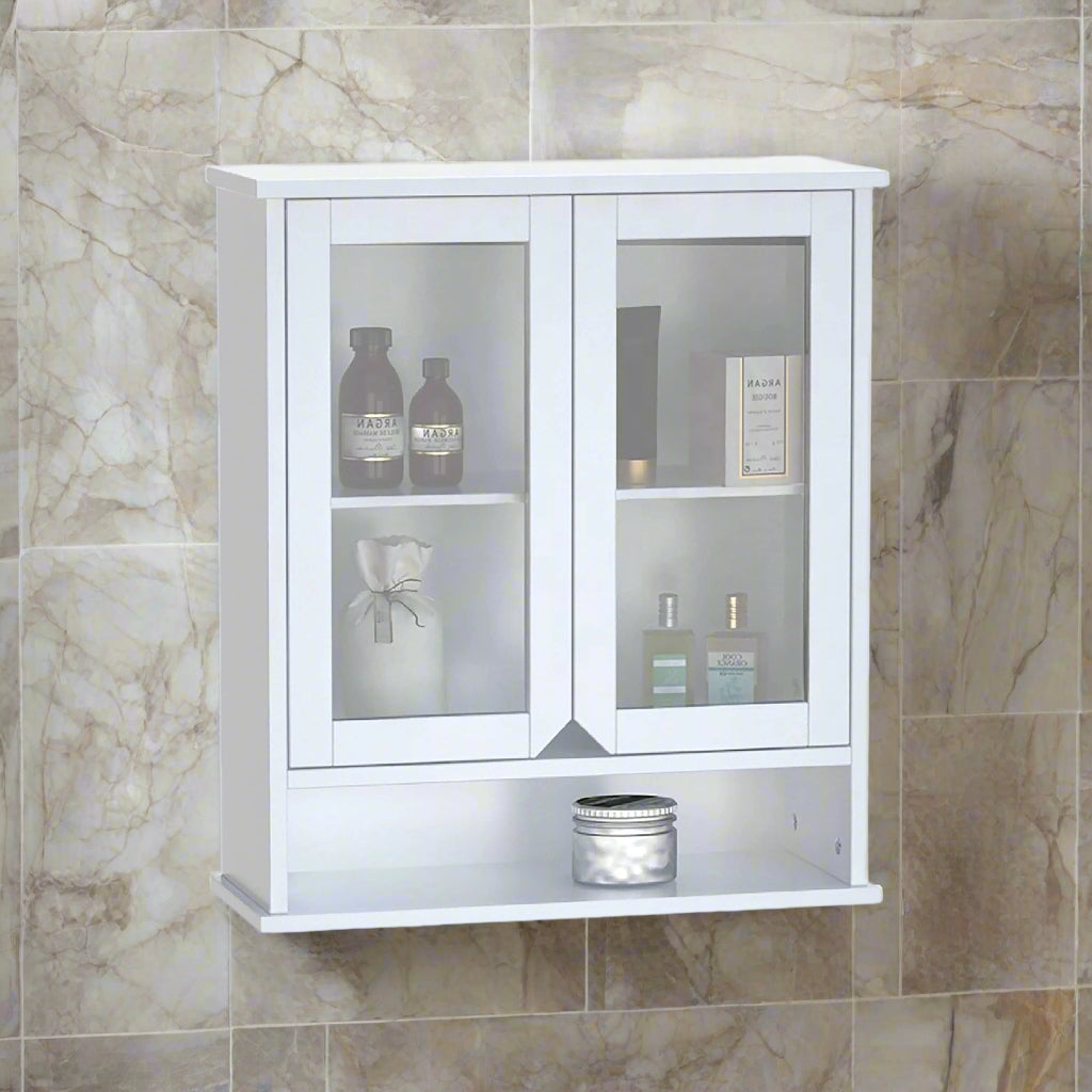 Bright White 2 Glass Door Wall Cabinet