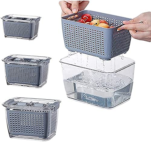 3 Piece Fridge Vegetable and Fruit Organizer Containers (grey)