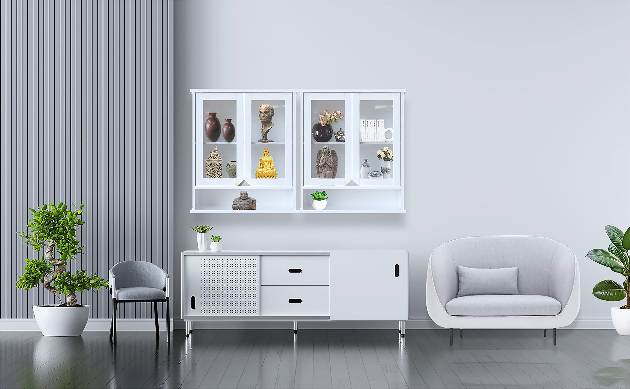 Bright White 2 Glass Door Wall Cabinet