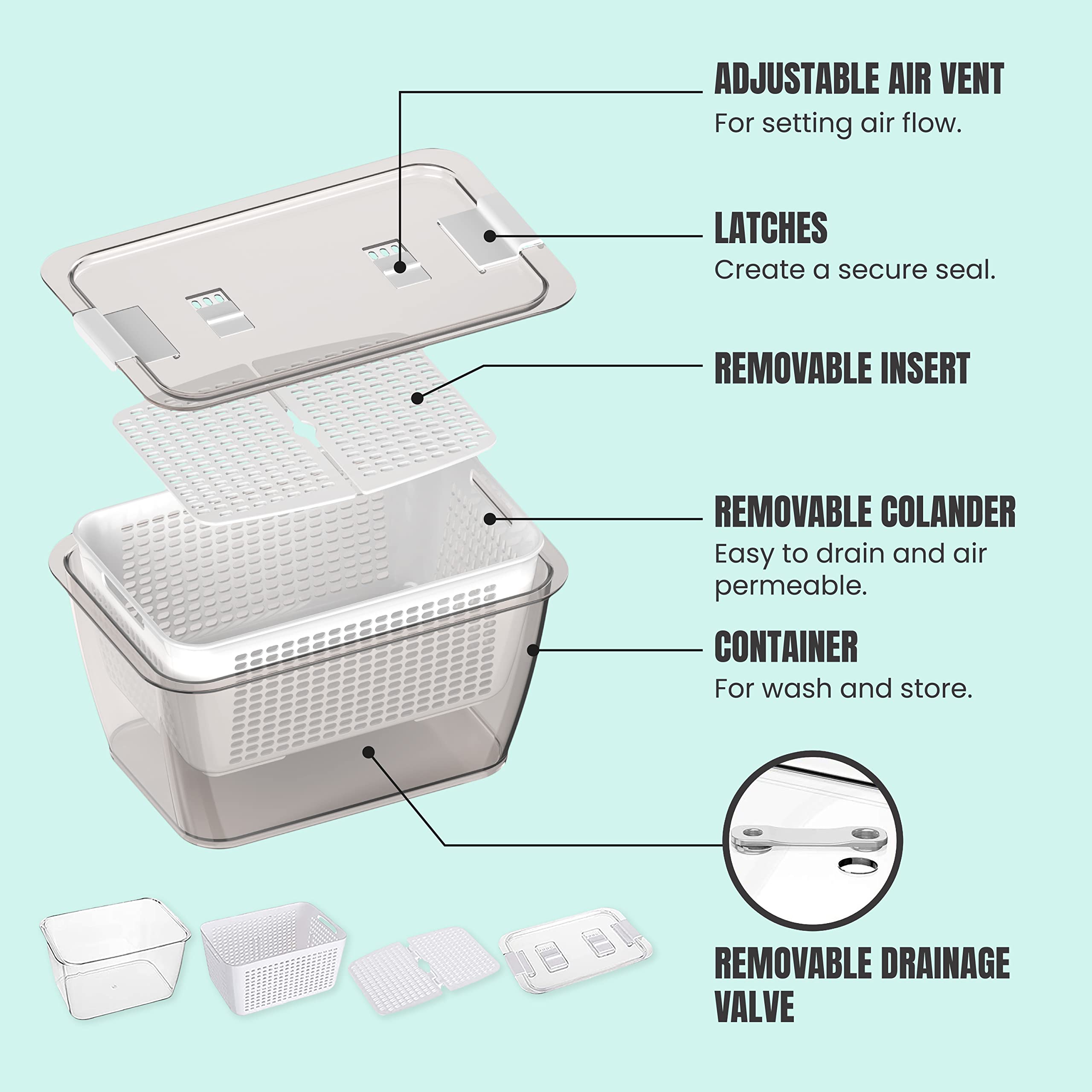 3 Piece Fridge Vegetable and Fruit Organizer Containers (white)