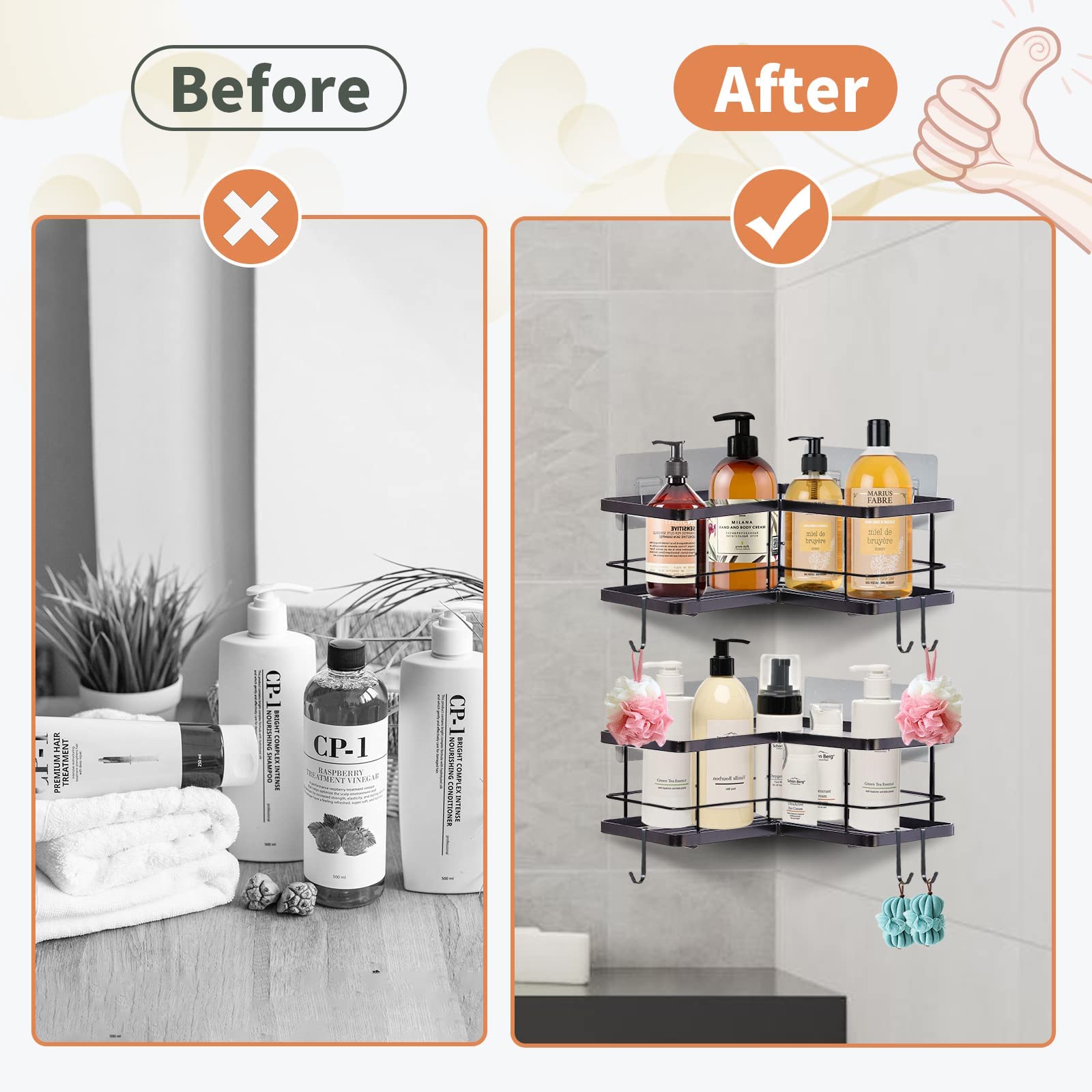 Black Corner Shower Caddy Organizer