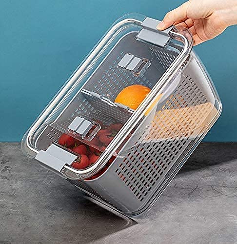 3 Piece Fridge Vegetable and Fruit Organizer Containers (grey)