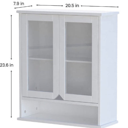 Bright White 2 Glass Door Bathroom Wall Cabinet