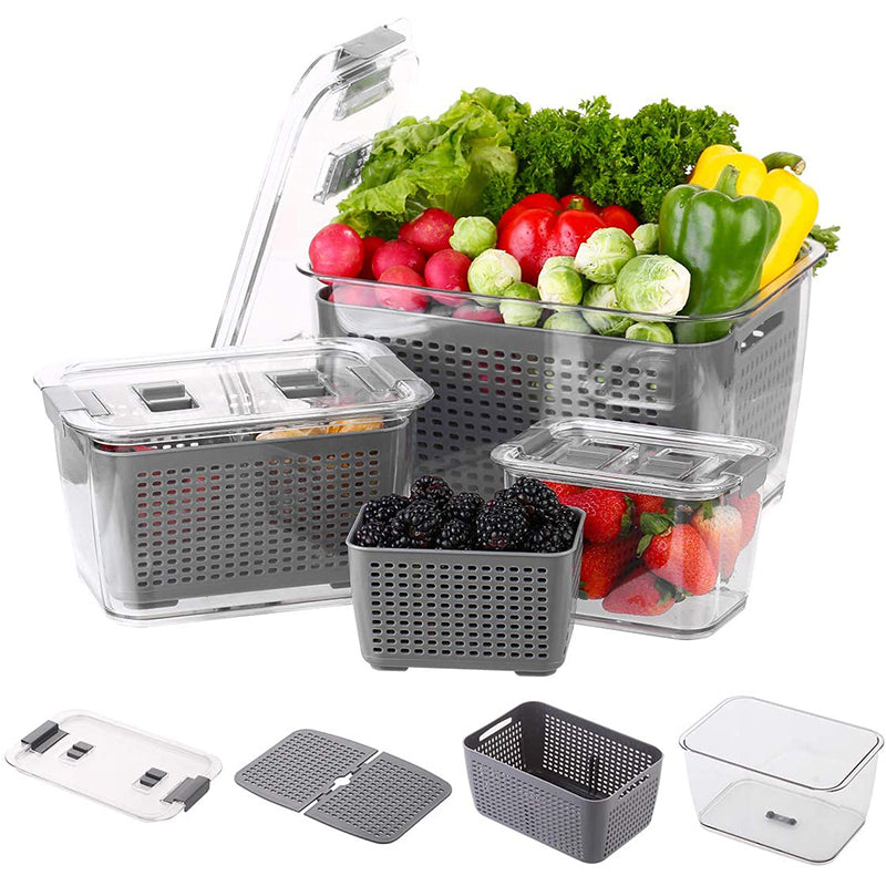 3 Piece Fridge Vegetable and Fruit Organizer Containers (white)