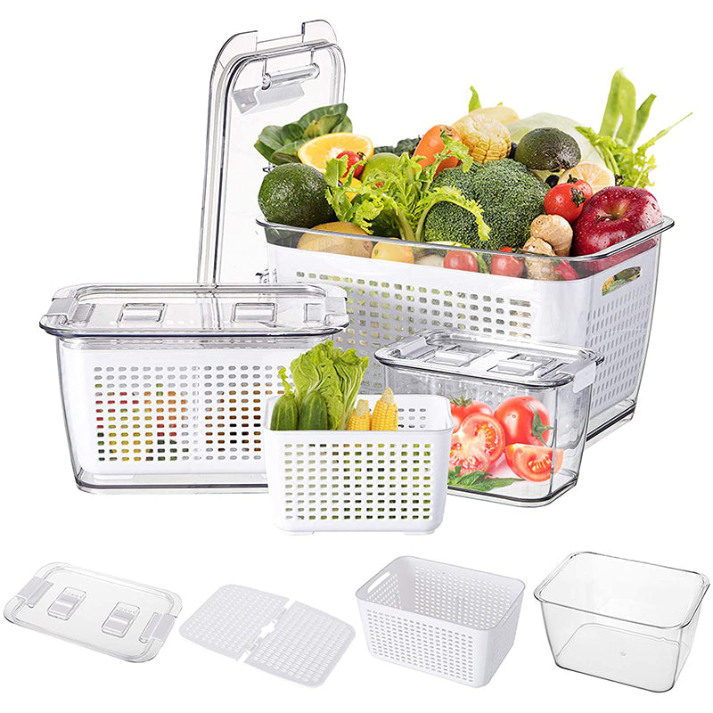 3 Piece Fridge Vegetable and Fruit Organizer Containers (grey)
