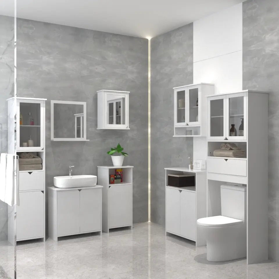 Bright White 2 Glass Door Bathroom Wall Cabinet