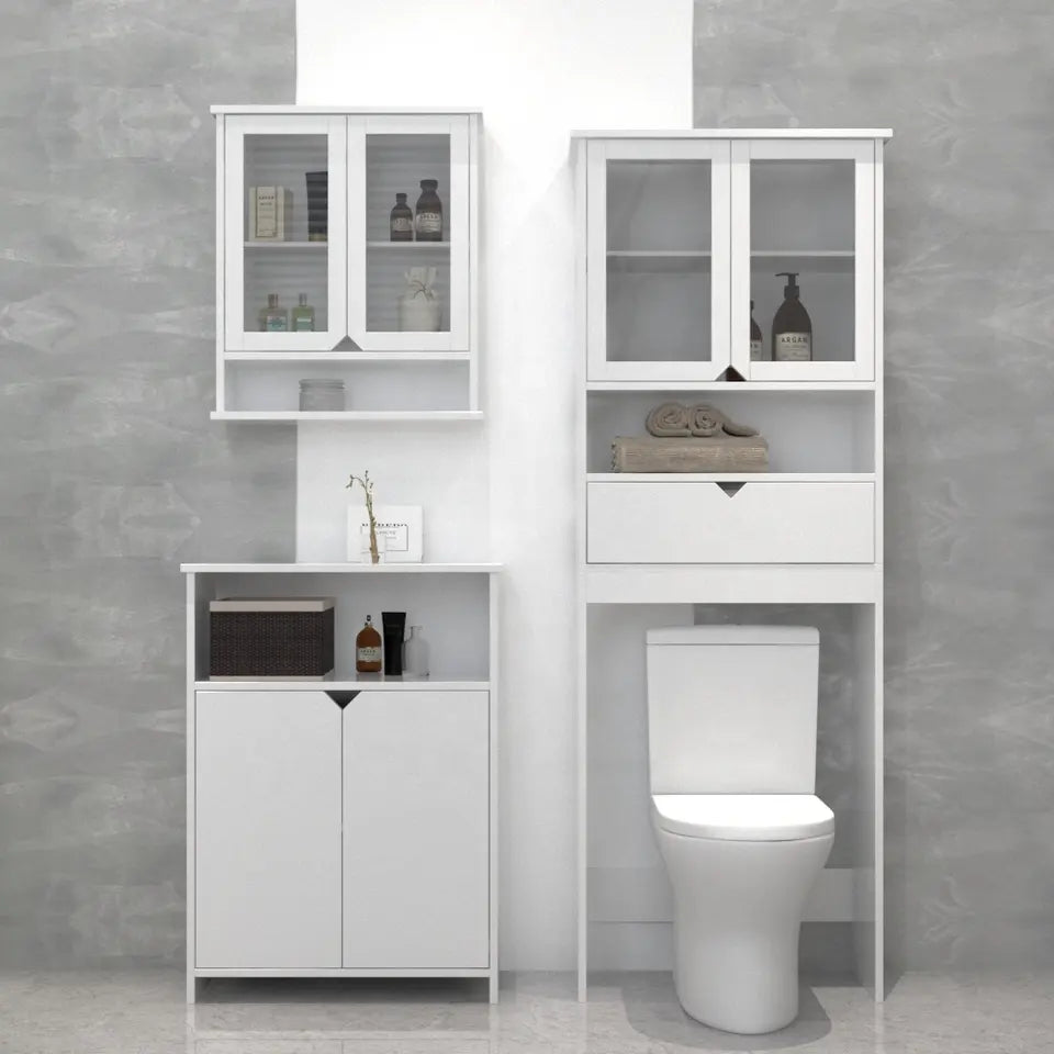 Bright White 2 Glass Door Bathroom Wall Cabinet