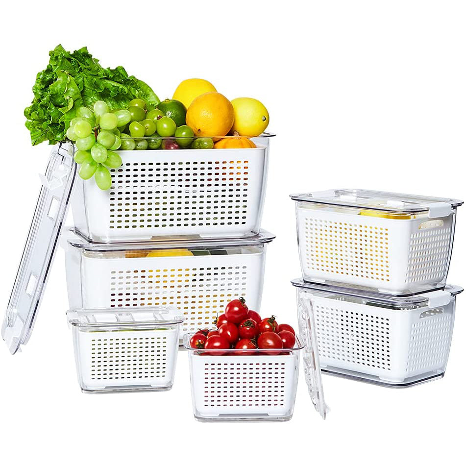 3 Piece Fridge Vegetable and Fruit Organizer Containers (white)