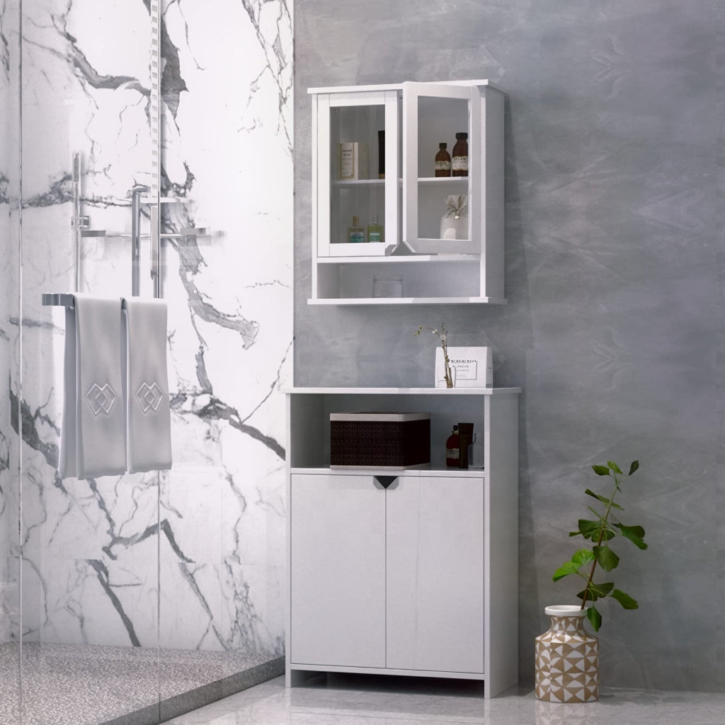 Bright White 2 Glass Door Bathroom Wall Cabinet