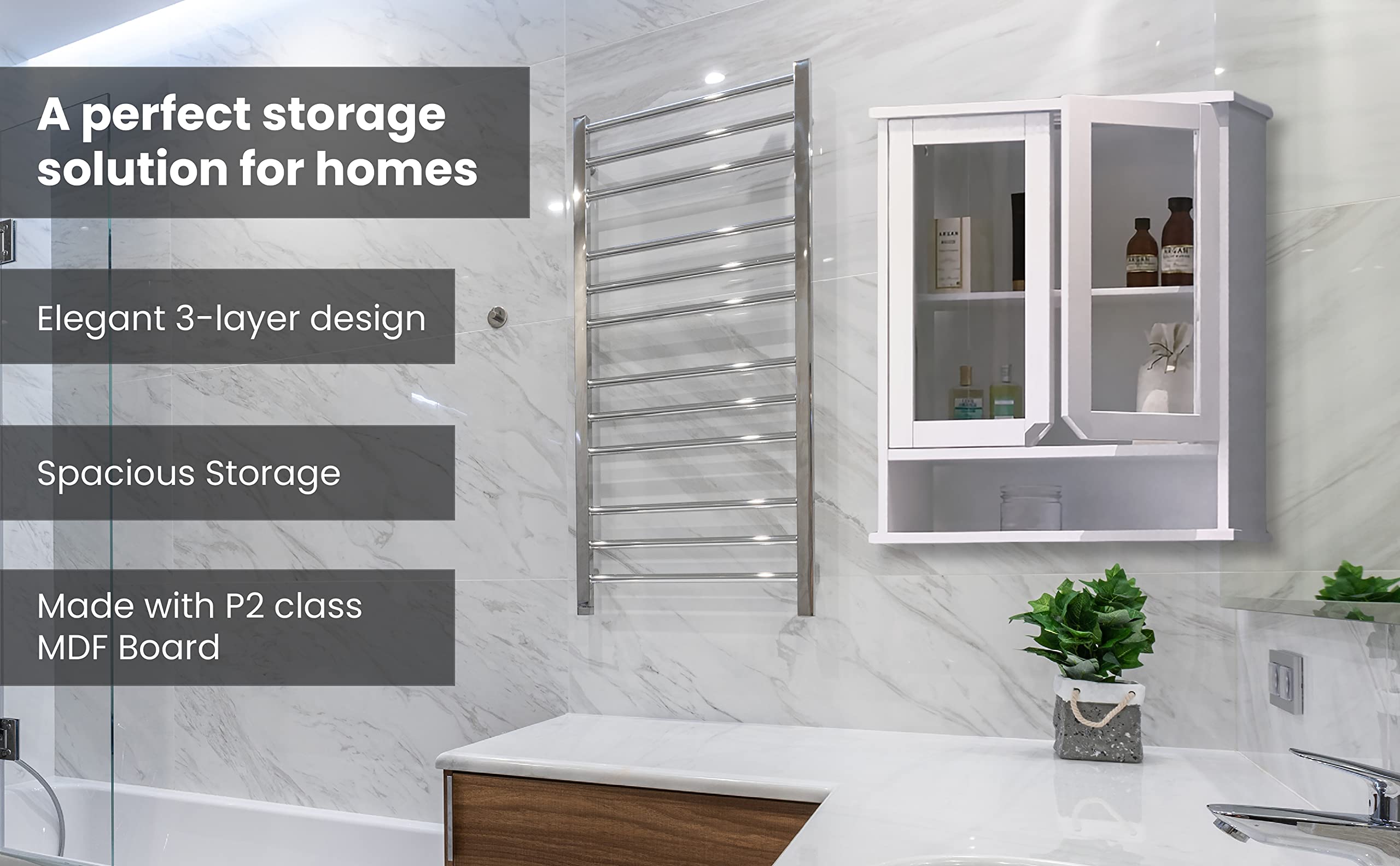 Bright White 2 Glass Door Bathroom Wall Cabinet