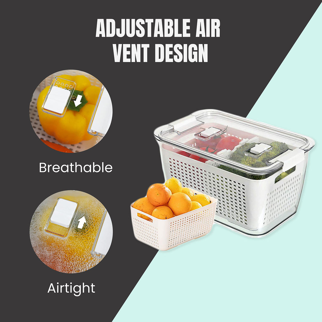3 Piece Fridge Vegetable and Fruit Organizer Containers (white)