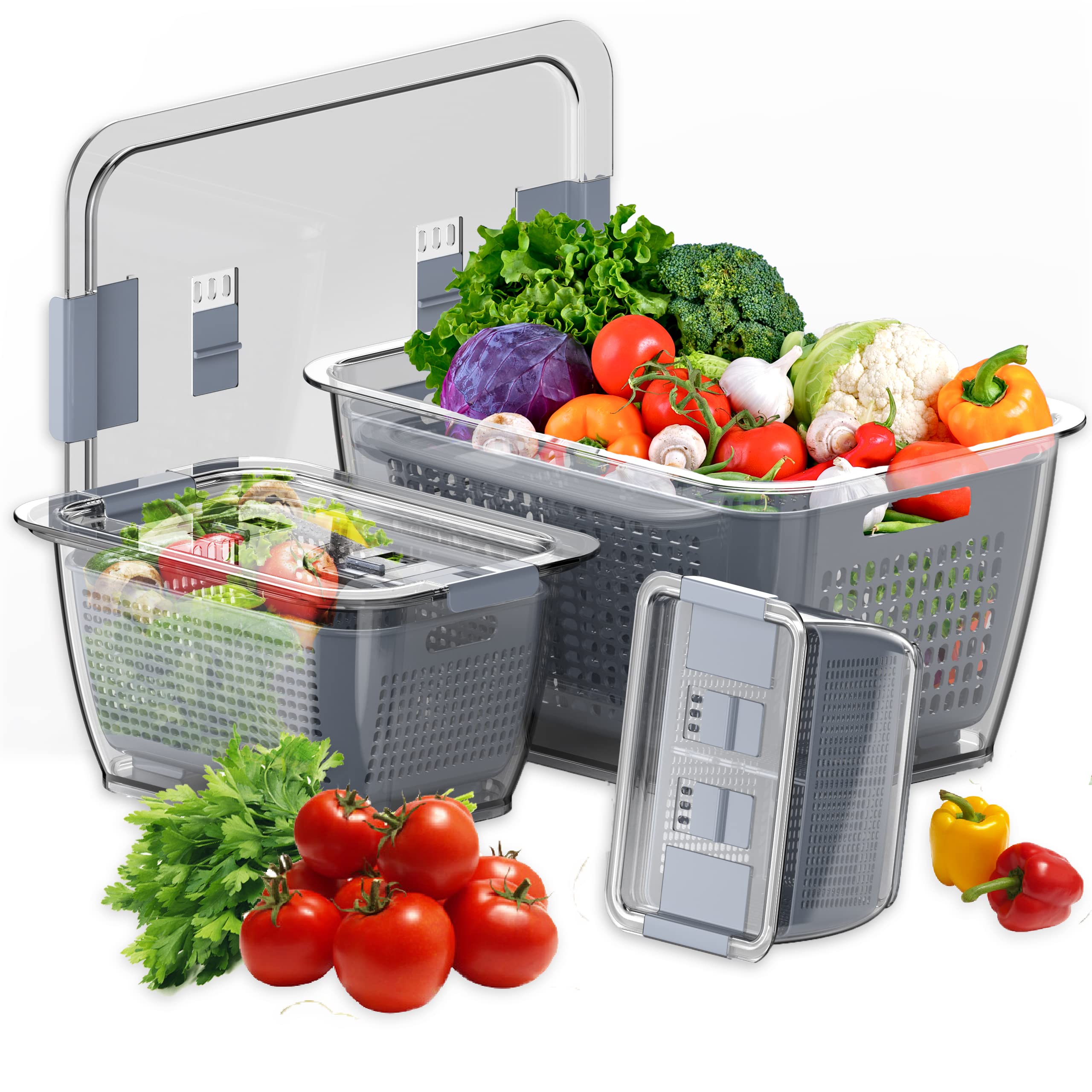 3 Piece Fridge Vegetable and Fruit Organizer Containers (grey)